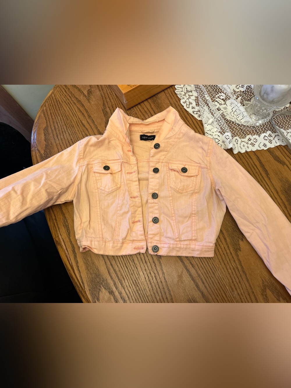 Peach-Pink Cropped Denim Jacket